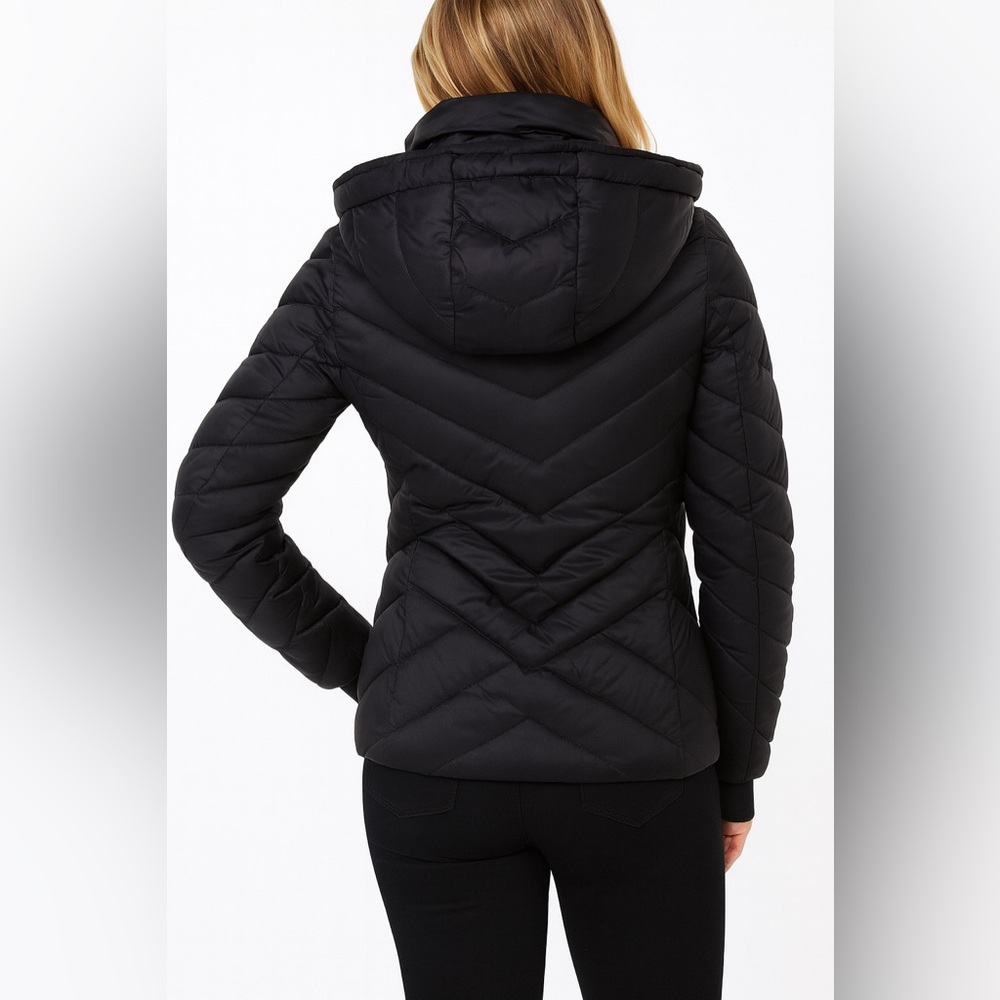 Nautica Puffer Jacket With Fur Lined Detachable Hood and Zipper Pockets Black,XS - Picture 3 of 13
